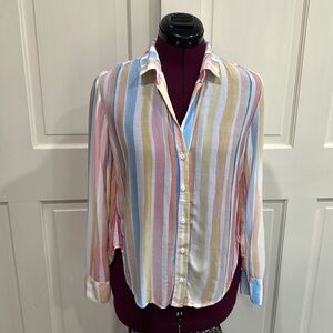 Bella Dahl Flowy Button Down Strip Print Top - Size XS